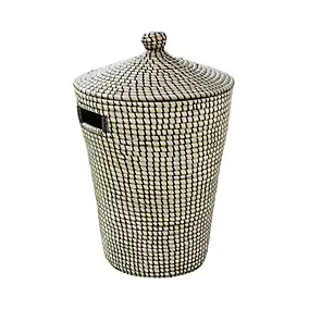 Panier à linge GoodHome Bonetta capacité 44 litres coloris jonc de mer et noir en polyester et jonc de mer l.53 x P.50 x H.65 cm