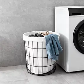 Panier à linge Aetna blanc et noir GoodHome
