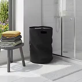 Panier à linge GoodHome Kina capacité 45 litres coloris or en coton Ø34 x H.52 cm