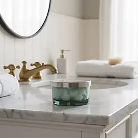 Boîte à coton GoodHome Tanera en verre coloris vert Ø11 x H.5,5 cm