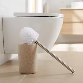 Brosse WC et support GoodHome Jubba en polyrésine et acier inoxydable coloris beige
