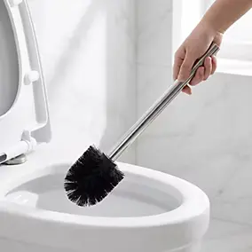 Brosse WC manche acier inoxydable brosse en polypropylène noire Ø7,5 x H.33 cm