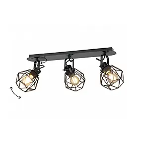 Réglette spot 3 lumières E27 15W GoodHome Smertrio noir mat L.57,5 x L.57,5 x H.21.2 cm