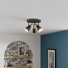 Plafonnier spot 3 lumières E14 5W GoodHome Arraqis noir mat H.21 x Ø25 cm