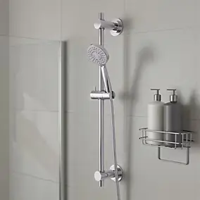 Barre de douche à ventouses avec support douchette, chrome, GoodHome