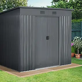 Abri de jardin GoodHome Basic en métal coloris gris ép.0,3 mm surface extérieure 6,64 m²