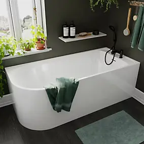 Baignoire semi-îlot d'angle droit 170 x 75 cm blanc, Goodhome Oguta