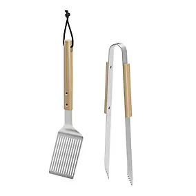 Pince et spatule manches en bois pour barbecue Blooma