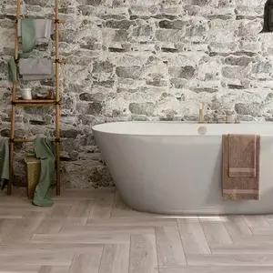 Carrelage de sol intérieur "Oliva" taupe - l. 24 x L. 88 cm