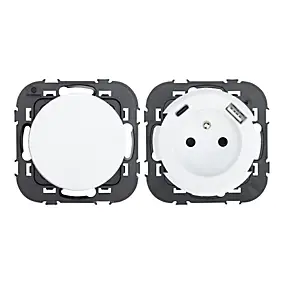 Ensemble 2 interrupteurs + 1 prise avec terre affleurante + 1 prise USB-A+C Jacobsen Espen aluminium composable
