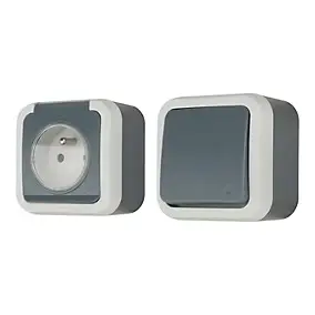 Ensemble 2 prises avec terre monobloc et 1 interrupteur va-et-vient étanche Jacobsen Malinn