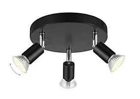 Plafonnier spot 3 lumières GU10 7W Sasha noir H.10.5 x Ø20 cm
