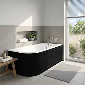Baignoire semi-îlot d'angle droit 170 x 75 cm noir mat, Goodhome Oguta