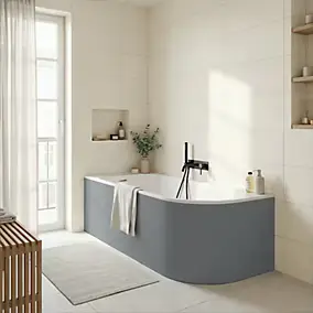 Baignoire semi-îlot d'angle gauche 170 x 75 cm gris mat, Goodhome Oguta