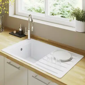 Évier en quartz + égouttoir "Jaurel" blanc - 1 cuve