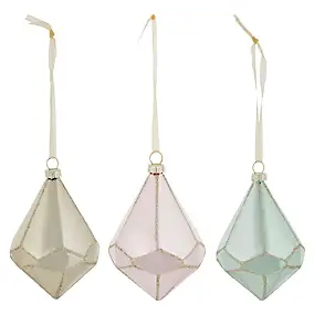 Assortiment 3 boules de Noël forme diamant couleur pastel