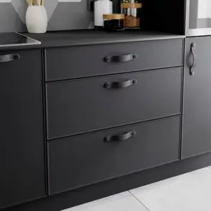 2 poignées de cuisine lannières 12cm cuir noir