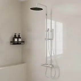 Colonne de douche thermostatique + barre réglable + douchette + flexible, chrome, GoodHome Owens