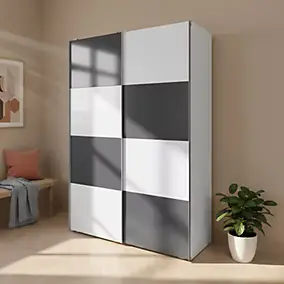 Armoire penderie portes coulissantes blanches brillantes et anthracite brillant GoodHome Atomia H. 225 x L. 150 x P. 63,5 cm