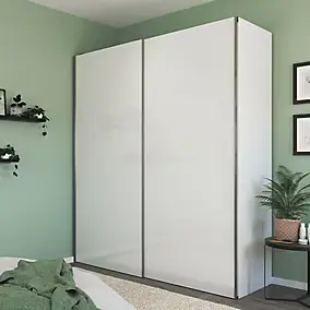 Armoire penderie blanche portes coulissantes blanches brillantes GoodHome Atomia H. 225 x L. 200 x P. 63,5 cm