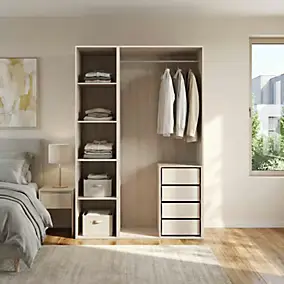 Dressing effet chêne 4 tablettes 4 tiroirs GoodHome Atomia H. 225 x L. 150 x P. 58 cm