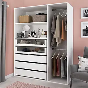 Dressing blanc 2 tablettes 5 tiroirs GoodHome Atomia H. 187,5 x L. 150 x P. 58 cm