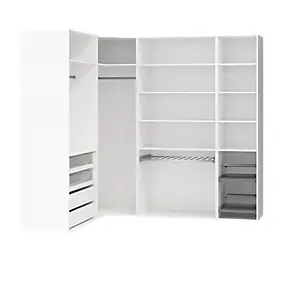 Dressing d'angle avec tiroirs et portes chaussures blanc GoodHome Atomia H. 225 x L. 250 x P. 58 cm
