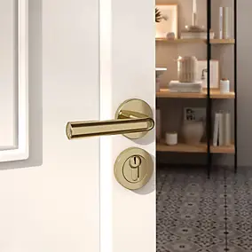 Ensemble poignée sur rosace rond à pousser GoodHome Tudy Laiton Jaune Ø52mm