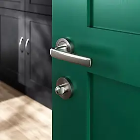 Ensemble poignée sur rosace Incurvé à visser GoodHome Primel effet nickel satin gris Ø52mm