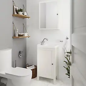 Meuble lave mains à poser blanc mat l.44 cm Perma + plan vasque blanc Lana, GoodHome