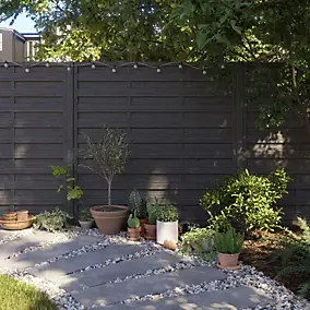 Panneau droit de clôture Ozora en bois anthracite ép.35 mm L. 180 x H.180 cm