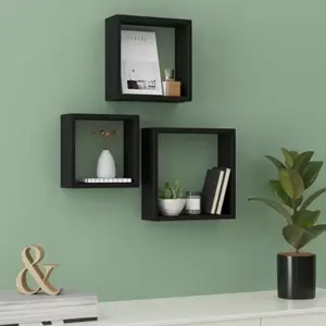 Lot de 3 cubes noir 30 cm "Rabella"