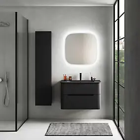 Ensemble salle de bains L. 84 cm meuble sous vasque noir mat + plan vasque noir mat Alba