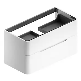Ensemble salle de bains L. 104 cm meuble sous vasque blanc mat + plan vasque version centre blanc brillant Alba