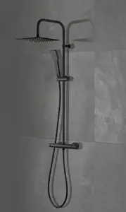 Colonne de douche thermostatique DINT noire, avec barre inox, pomme, douchette et flexible