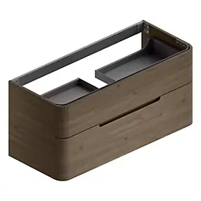 Ensemble salle de bains L. 119 cm meuble sous vasque décor noyer + plan vasque noir mat Alba