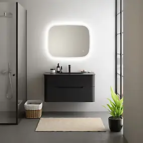 Ensemble salle de bains L. 104 cm meuble sous vasque noir mat + plan vasque version centre noir mat Alba