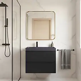 Meuble vasque suspendu noir mat l.80 cm Imandra + plan vasque noir résine Mila, GoodHome