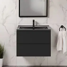 Meuble vasque suspendu noir mat l.80 cm Imandra + plan vasque noir céramique Nira, GoodHome