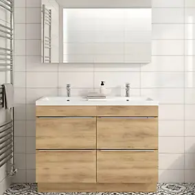Meuble vasque à poser effet chêne l.120 cm Imandra + plan vasque blanc résine, GoodHome