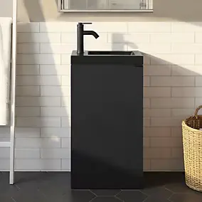 Meuble lave-mains à poser noir mat l.44 cm Imandra + plan vasque noir céramique Nira, GoodHome
