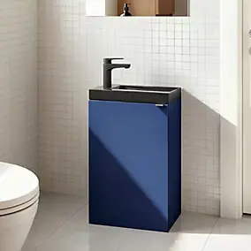 Meuble lave-mains à poser bleu nuit mat l.44 cm Imandra + plan vasque noir céramique Nira, GoodHome