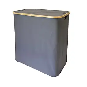 Panier à linge compartimenté et pliable gris et bambou, GoodHome Cervia