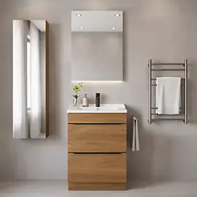 Meuble vasque à poser effet noyer l.60 cm Imandra + plan vasque blanc céramique Nira, GoodHome
