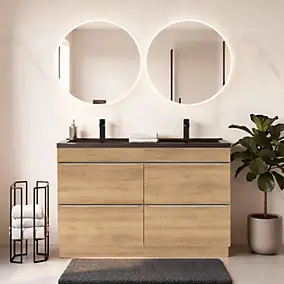 Meuble vasque à poser effet chêne l.120 cm Imandra + plan vasque noir céramique Nira, GoodHome
