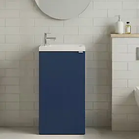 Meuble lave-mains à poser bleu nuit mat l.44 cm Imandra + plan vasque blanc résine Beni, GoodHome