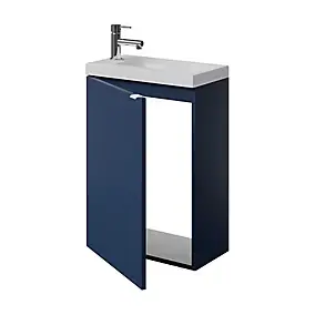 Meuble lave-mains suspendu bleu nuit mat l.44 cm Imandra + plan vasque blanc résine Beni, GoodHome