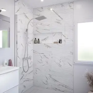 Carrelage mural "DALIE" blanc et doré - l.30 x L.60 cm