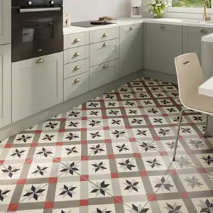 Dalle PVC clipsable "Eliza" à motifs géométriques gris et rouges - L. 61cm x - L. 30,5cm