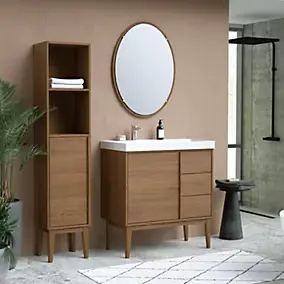 Ensemble meuble sous vasque placage bois Kabayan + plan vasque résine blanc Mila l.80 cm